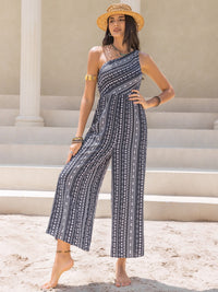 Women’s Printed Single Shoulder Jumpsuit – Trendy Sleeveless Romper – Trandify Deal