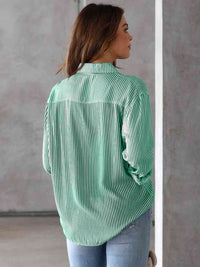 Striped Collared Neck Shirt with Pocket Trandify deal