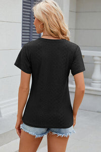 Eyelet Surplice Short Sleeve T-Shirt Trandify deal