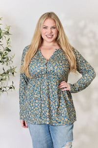 Heimish Full Size Floral Half Button Long Sleeve Blouse Trandify deal