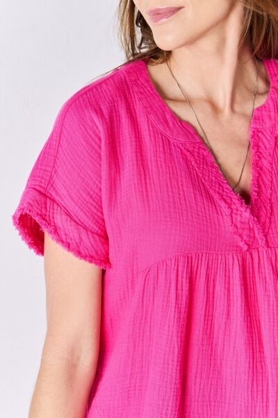 Zenana Full Size Raw Hem Short Sleeve Top Trandify deal