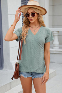 Eyelet Surplice Short Sleeve T-Shirt Trandify deal