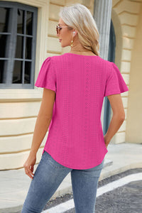 Eyelet Square Neck Short Sleeve T-Shirt Trandify deal
