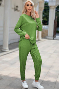 Round Neck Top and Drawstring Pants Lounge Set Trandify deal