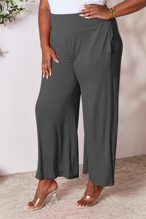 Double Take Full Size Smocked Wide Waistband Wide Leg Pants Trandify deal