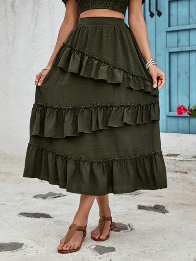 Ruffled Elastic Waist Midi Skirt Trandify deal