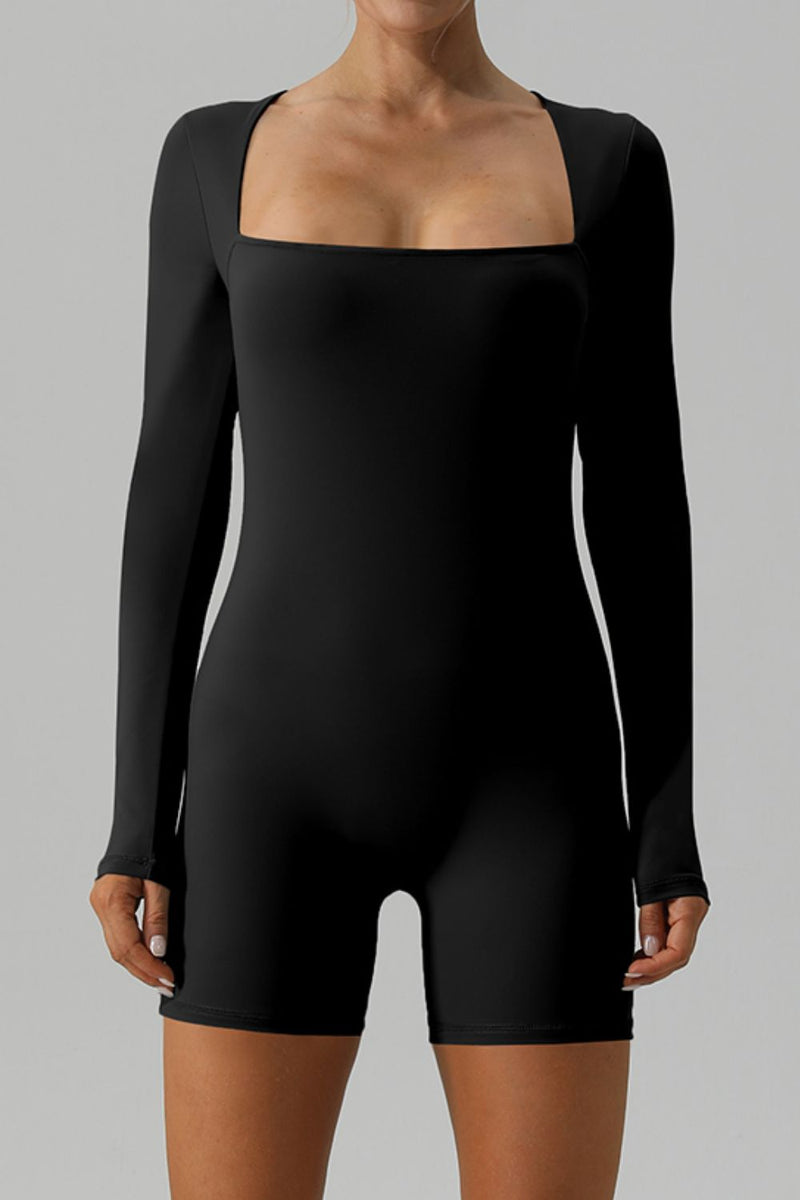 Square Neck Long Sleeve Active Romper Trandify deal