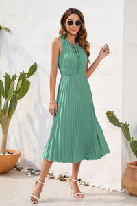 Swiss Dot Tie Neck Sleeveless Dress Trandify deal