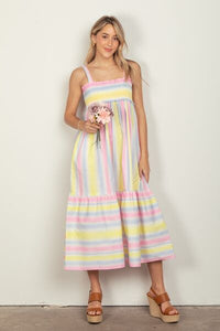 VERY J Striped Woven Smocked Midi Cami Dress Trandify deal