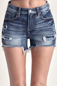 RISEN Mid Rise Raw Hem Denim Shorts Trandify deal