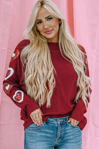 Heart Sequin Round Neck Long Sleeve T-Shirt Trandify deal