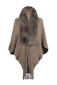 Fringe Detail Long Sleeve Ribbed Poncho Trandify deal
