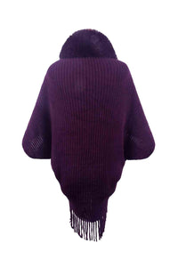 Fringe Detail Long Sleeve Ribbed Poncho Trandify deal