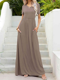Round Neck Short Sleeve Maxi Dress with Pockets Trandify deal