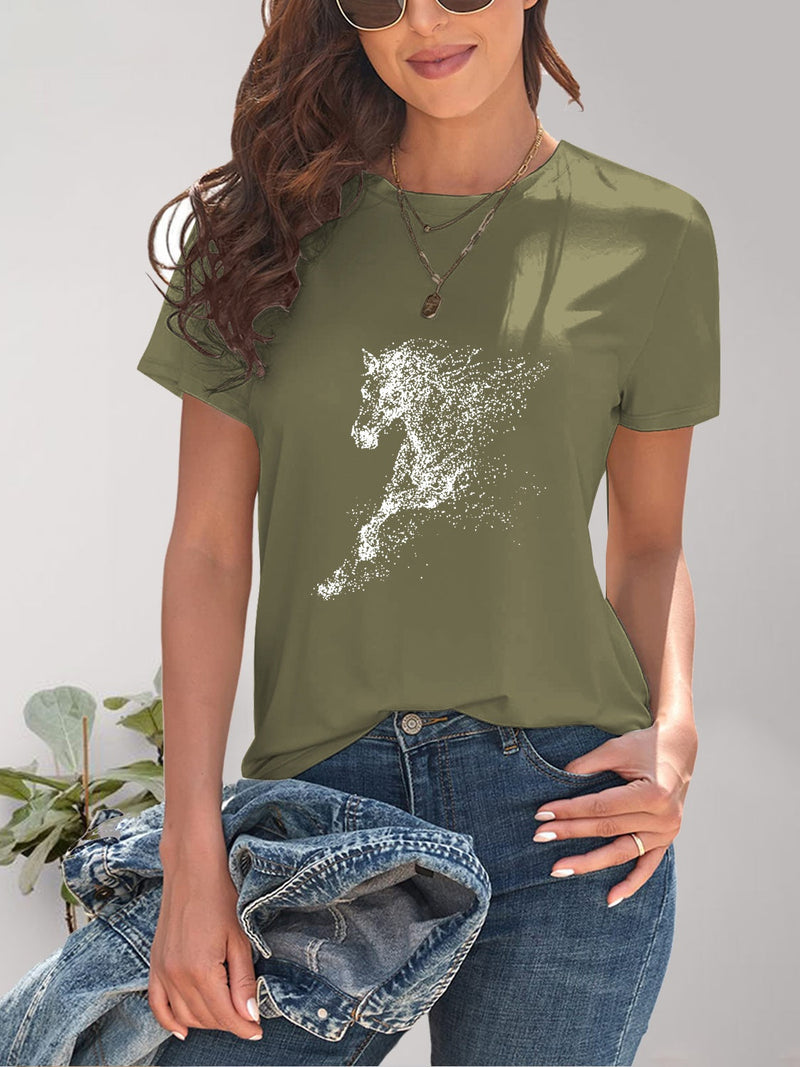 Horse Round Neck Short Sleeve T-Shirt Trandify deal