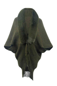 Fringe Detail Long Sleeve Ribbed Poncho Trandify deal