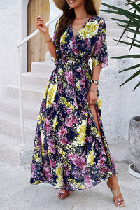 Devine Printed Tied Half Sleeve Slit Dress Trandify deal