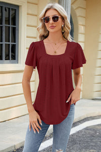 Eyelet Square Neck Short Sleeve T-Shirt Trandify deal