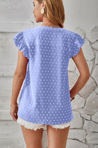 Swiss Dot Ruffled Cap Sleeve T-Shirt Trandify deal
