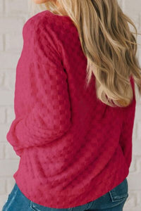 Checkered Round Neck Long Sleeve T-Shirt Trandify deal