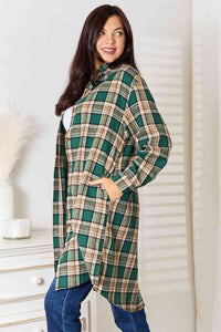 Double Take Plaid Collared Neck Long Sleeve Shirt Trandify deal