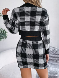 Plaid Round Neck Top and Skirt Sweater Set Trandify deal