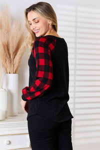 Heimish Full Size Sequin Reindeer Graphic Plaid Top Trandify deal