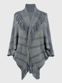 Fringe Detail Open Front Poncho in [Gray] – Boho Chic Style by TrandifyDeal