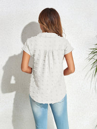 Swiss Dot Button Up Cap Sleeve Shirt Trandify deal