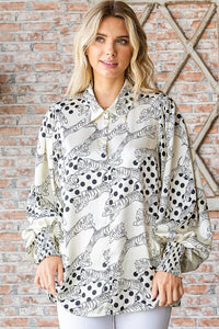 First Love Tiger Print Collared Neck Long Sleeve Satin Shirt Trandify deal