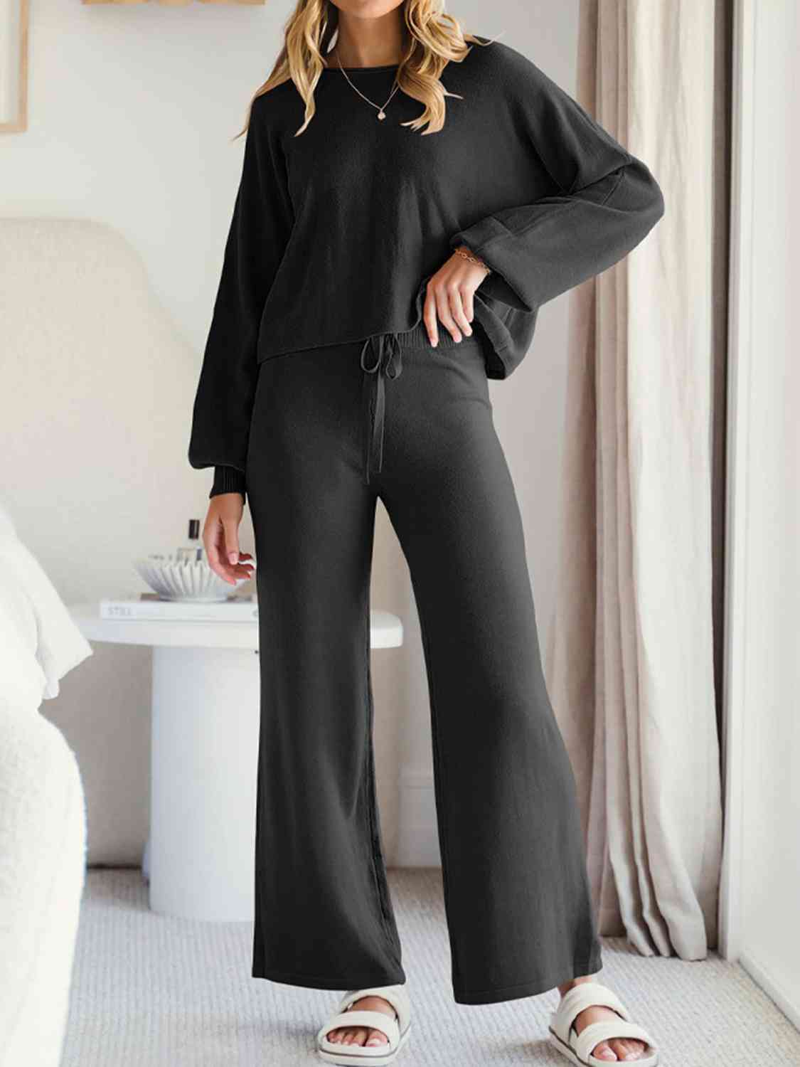 Long Sleeve Lounge Top and Drawstring Pants Set Trandify deal