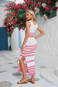 Striped Openwork Cropped Tank and Split Skirt Set Trandify deal