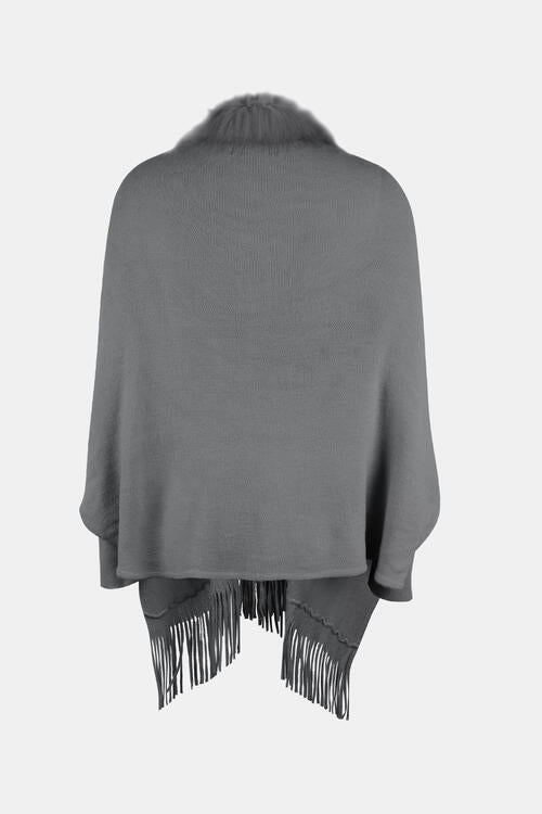 Fringe Open Front Long Sleeve Poncho Trandify deal