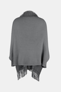 Fringe Open Front Long Sleeve Poncho Trandify deal
