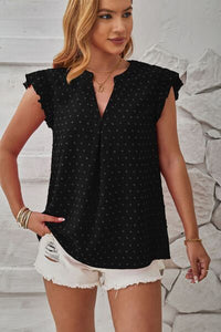 Swiss Dot Ruffled Cap Sleeve T-Shirt Trandify deal