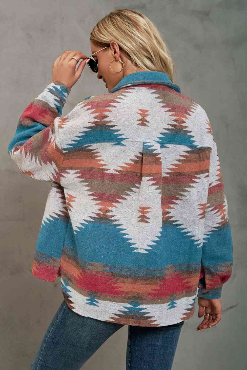 Printed Collared Neck Jacket Trandify deal