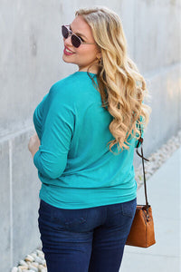 Basic Bae Full Size Round Neck Batwing Sleeve Blouse Trandify deal