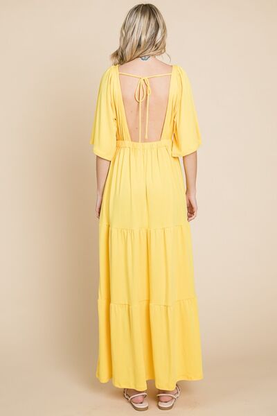 Culture Code Backless Plunge Half Sleeve Tiered Dress Trandify deal