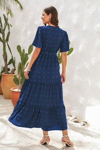 Swiss Dot Tied Surplice Short Sleeve Dress Trandify deal