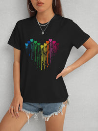Heart Round Neck Short Sleeve T-Shirt Trandify deal
