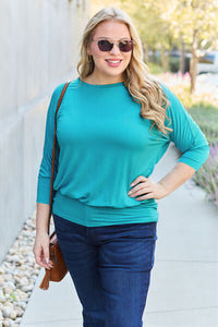 Basic Bae Full Size Round Neck Batwing Sleeve Blouse Trandify deal