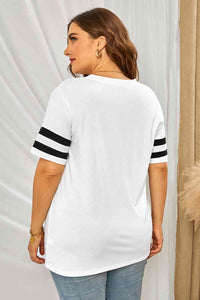 Plus Size Striped V-Neck Tee Shirt Trandify deal