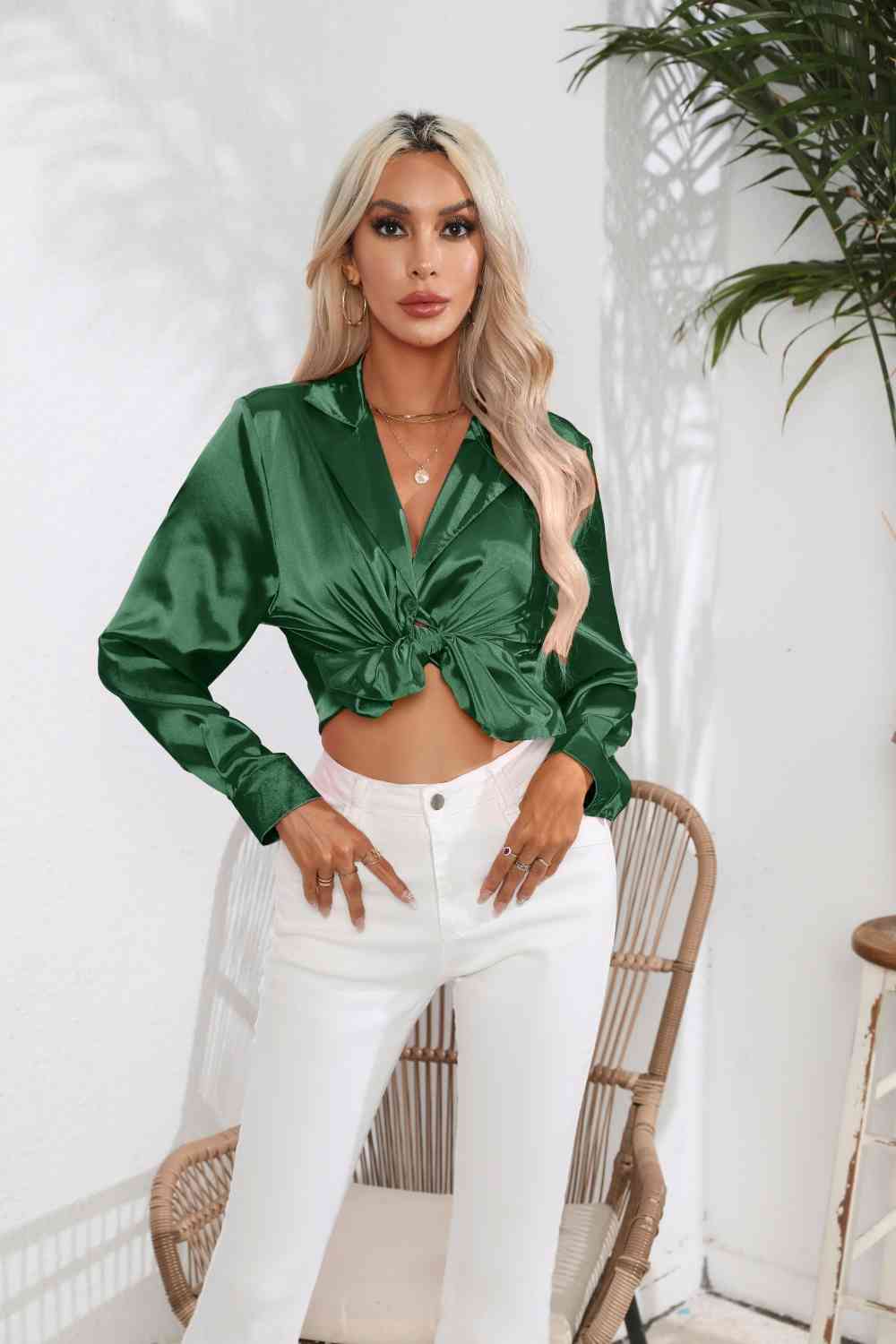 Lapel Collar Button Up Long Sleeve Shirt Trandify deal