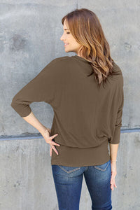 Basic Bae Full Size Round Neck Batwing Sleeve Blouse Trandify deal