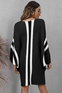 Ribbed Round Neck Long Sleeve Sweater Dress Trandify deal