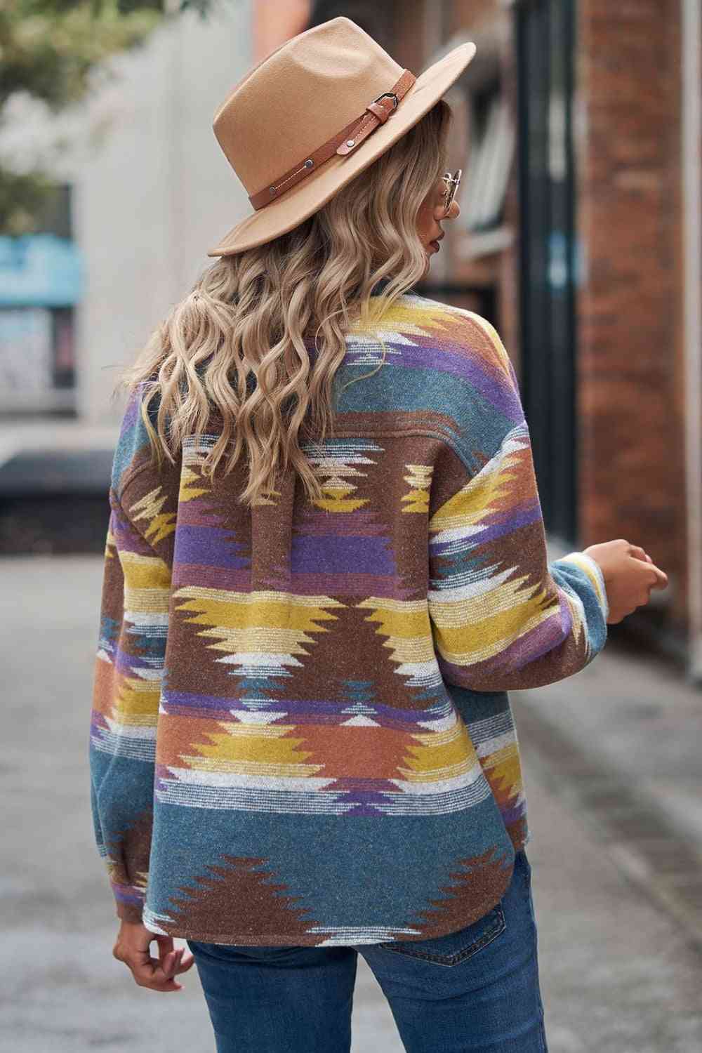 Printed Collared Neck Jacket Trandify deal