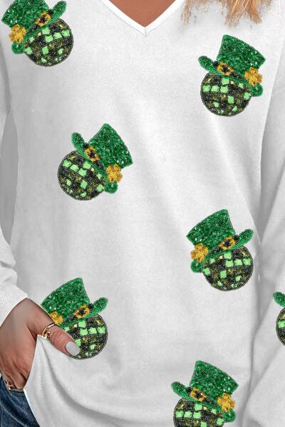 Sequin V-Neck Long Sleeve T-Shirt Trandify deal