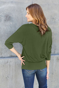 Basic Bae Full Size Round Neck Batwing Sleeve Blouse Trandify deal