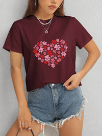 Heart Round Neck Short Sleeve T-Shirt Trandify deal