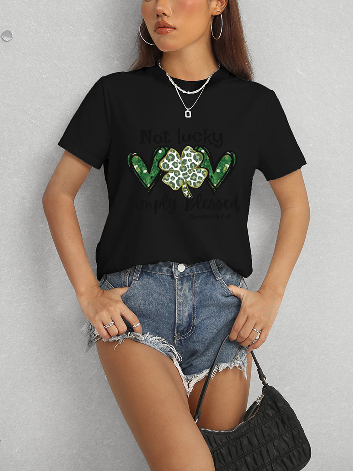 Lucky Clover Round Neck Short Sleeve T-Shirt Trandify deal